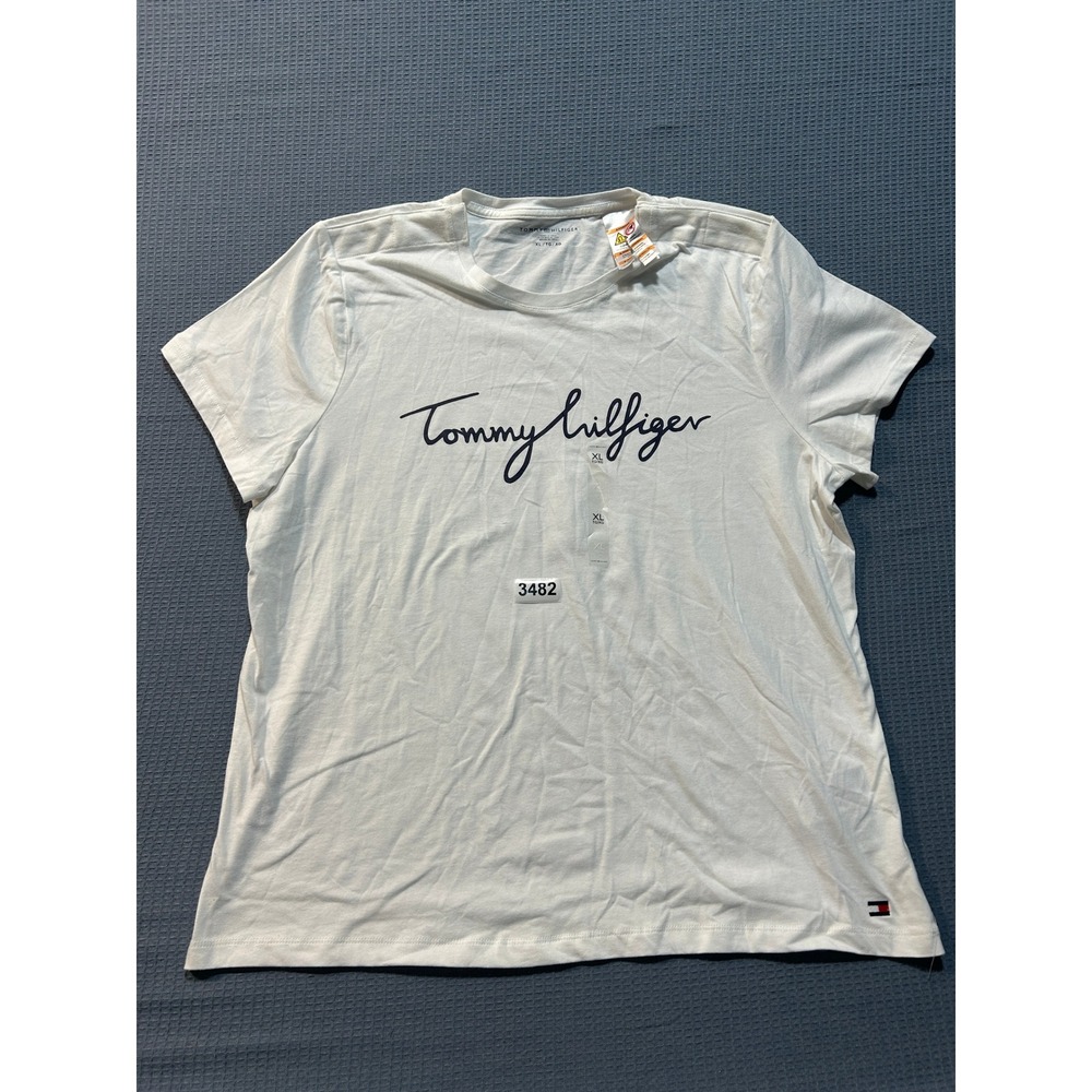 Tommy Hilfiger Script Logo T-Shirt Womens Sz XL White